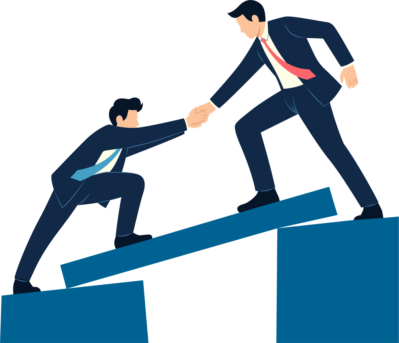 Businessman reaching his hand to help another man from problem or obstacle concept vector illustration